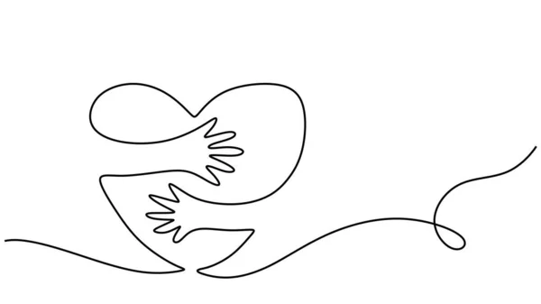Ruce Objímající Srdce Ilustrátorem Vektoru Lásky Souvislá Jednořádková Kresba Symbolu — Stockový vektor