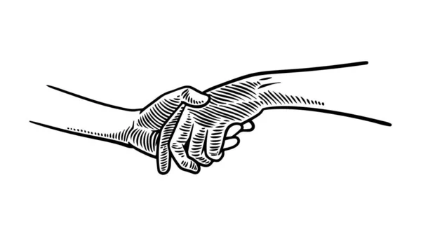 Handshake Gravurzeichnung Vintage Skizze Handshake Vektorillustration Isoliert Auf Weißem Hintergrund — Stockvektor