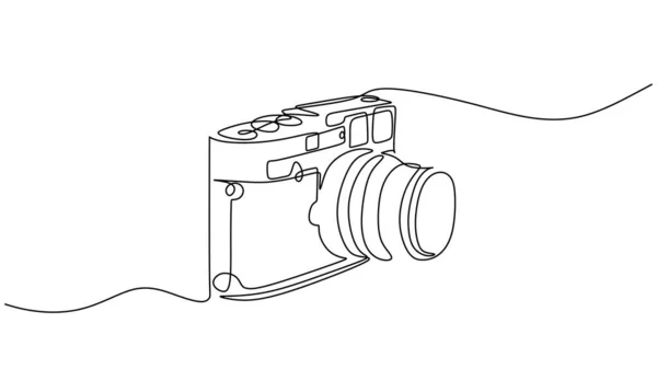 古いカメラ1行の図面 ベクトル編集可能なストローク 手描き連続スケッチミニマリストとシンプルなデザイン — ストックベクタ