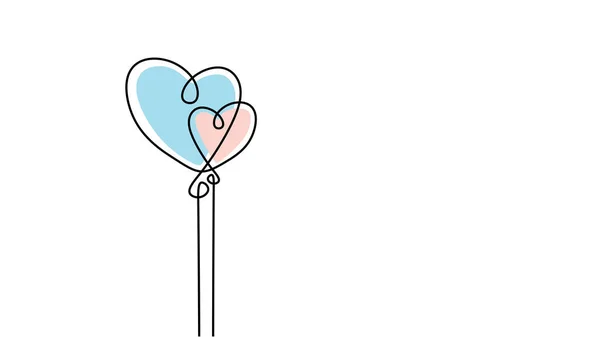 Δύο Καρδιές Μπαλόνι Μία Γραμμή Σχέδιο Συνεχές Χέρι Σχεδιάζεται Μινιμαλιστικό — Διανυσματικό Αρχείο