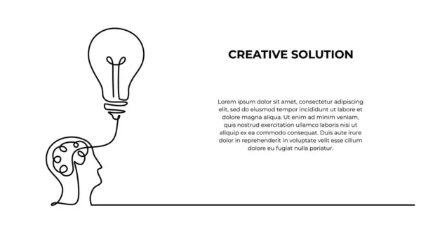 独创的一条线画 不断用手绘人的心与灯泡 思想和解决的象征 商业战略隐喻 — 图库矢量图片