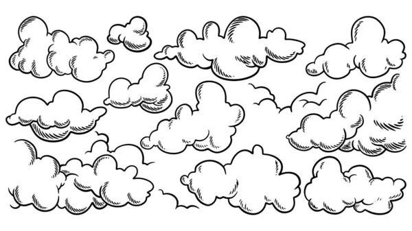 Wolken Tekenset Vector Hand Getrokken Cartoon Van Wolk — Stockvector