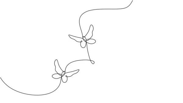 Пара Метеликів Один Безперервний Малюнок Лінії — стоковий вектор