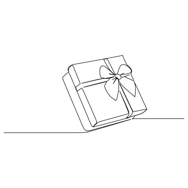Eine Linie Zeichnung Kontinuierliches Design Der Geschenkbox Isoliert Auf Weißem — Stockvektor