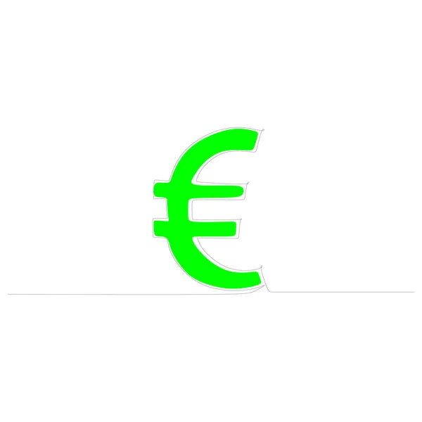 Desenho Uma Linha Desenho Contínuo Símbolo Moeda Verde Euro Isolado — Vetor de Stock