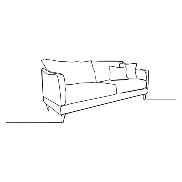 白い背景に隔離されたソファの連続的なデザインを描く1行 — ストックベクタ