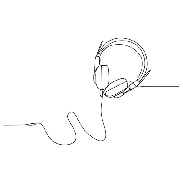 白色背景隔离耳机的单线绘图连续设计 — 图库矢量图片