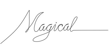 Beyaz arkaplanda izole edilmiş sihirli sözcük yazma sanatının tipografi çizgisi..