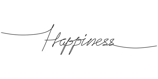 一つの連続線画タイポグラフィ白地に孤立した幸福の言葉の線画 — ストックベクタ