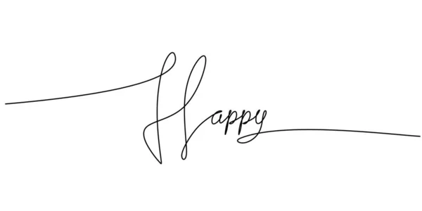 Один Безперервний Малюнок Типографії Лінії Мистецтва Щасливого Написання Слів Ізольовано — стоковий вектор
