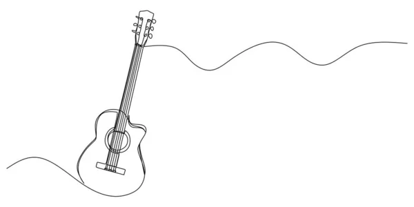 Una Sola Línea Continua Guitarra Aislada Sobre Fondo Blanco — Vector de stock