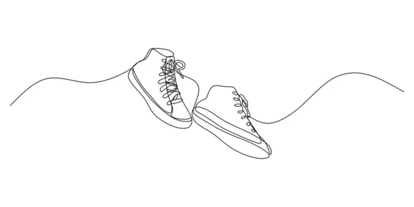 白い背景に隔離されたスニーカーの連続シングルラインの靴 — ストックベクタ