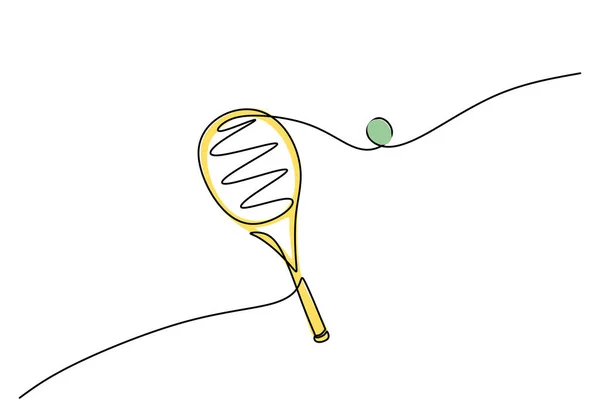 Raquete Tênis Desenho Linha Tema Esporte Desenhado Mão Contínua —  Vetores de Stock