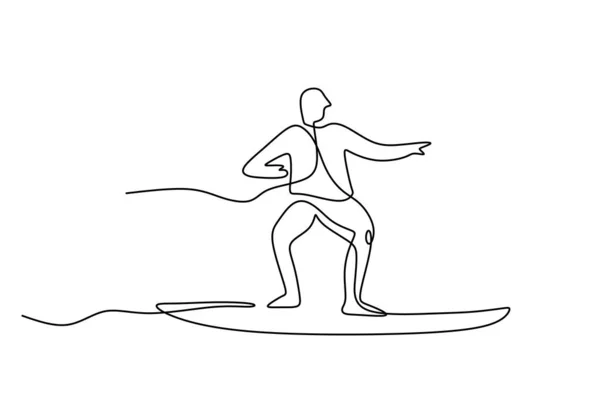 Uomo Che Gioca Tavola Surf One Line Disegno Continuo Disegnato — Vettoriale Stock