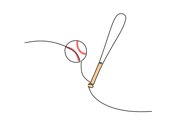 Креслення Однієї Лінії Бейсболу Безперервний Ручний Намальований Спортивний Єкт — стоковий вектор