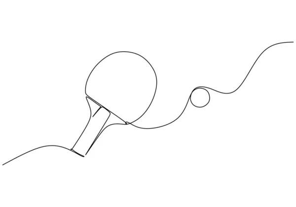 卓球ラケット1ライン描画 連続ハンドドロースポーツテーマオブジェクト — ストックベクタ