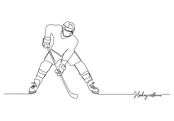 Hockey Cricket Costume One Line Drawing Continuous Hand Drawn Sport — Stock Vector