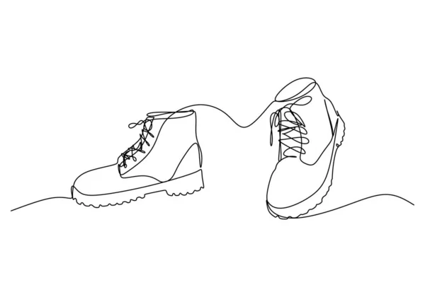 Scarpe Escursionismo One Line Disegno Oggetto Tema Sportivo Disegnato Mano — Vettoriale Stock