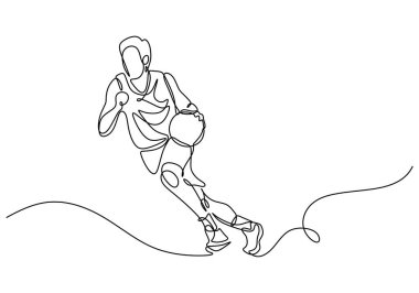 Basketbolcu sürekli bir çizgi çiziyor, insanlar basket oynuyor.