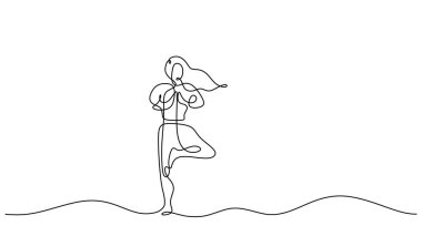 Yogacı kız minimalist çiziyor. Vektör illüstrasyon sağlık ve uygunluk tasarımı.