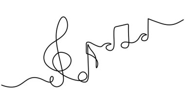 Müzik işareti vektörü basit. Sürekli bir satır nota, şarkı, melodi ve klasik tasarım öğesi çizimi. Çizim minimalist çizim.
