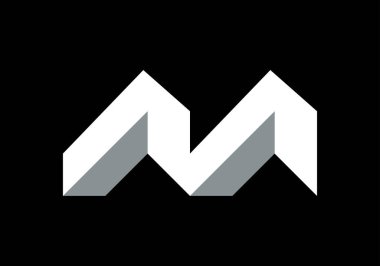 M logosu 3d geometrik simge tasarımı, vektör illüstrasyonu 3 minimalist harf. Isometric siyah beyaz renkler.