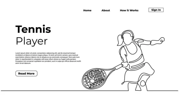 女子网球运动员 连续单行绘图 素描艺术直线手绘 登陆页体育概念 用于网页和图形元素 可编辑笔划向量 — 图库矢量图片