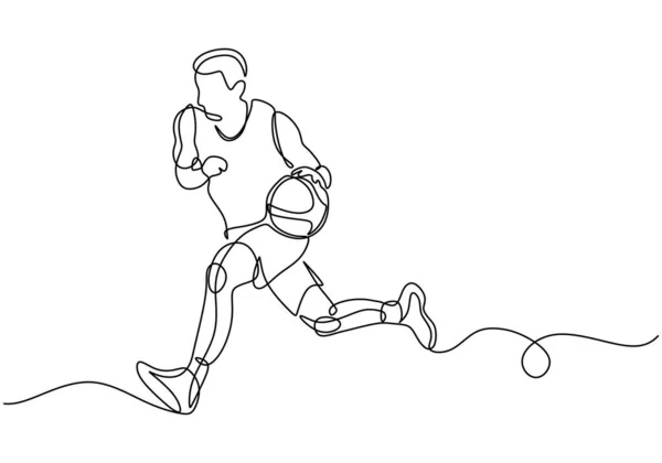 Baloncesto Jugador Continuo Una Línea Dibujo Gente Jugando Cesta Vector — Vector de stock