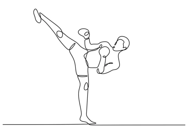 Kickboxing 라인그리기 남자가 운동하는 운동하는 사람들 훈련하는 — 스톡 벡터