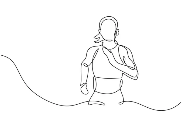スポーツ女性のランニング スピードパワー連続線画 手描きミニマリストベクトルイラスト — ストックベクタ