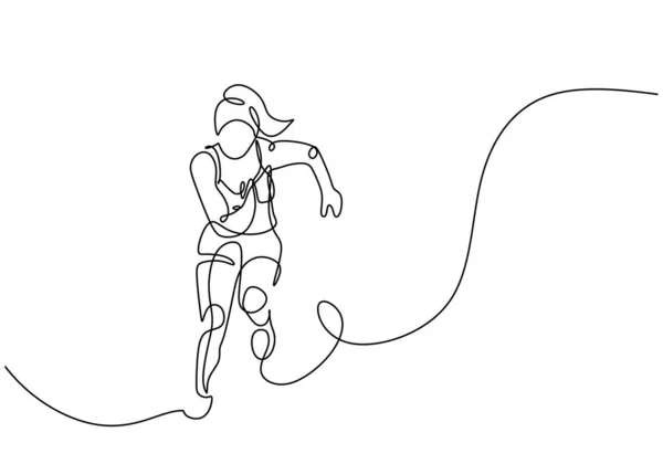 Deporte Mujer Corriendo Velocidad Potencia Línea Continua Dibujo Arte Una — Vector de stock
