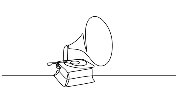Vintage Gramophone Vektor Jedna Čára Kreslení Ilustrace Nepřetržitá Ruka Kreslené — Stockový vektor