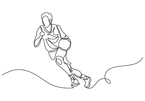 Basketballspieler Kontinuierliche Linienziehung Menschen Spielen Korbvektor — Stockvektor