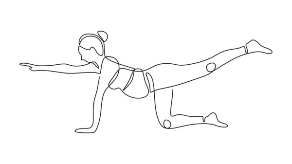 妊娠中のヨガ 連続的な1行の図面 スケッチアートイラストランディングページテンプレート — ストックベクタ