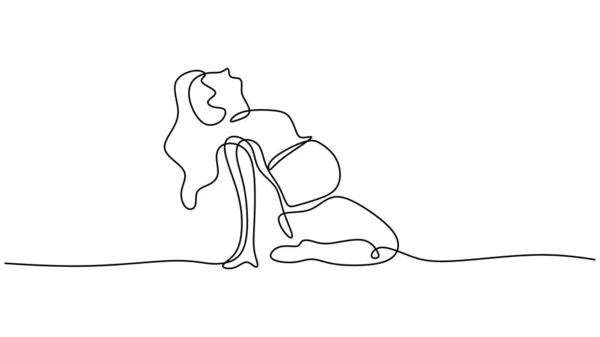 Gambar Garis Yoga Pra Kelahiran Wanita Hamil Melakukan Ilustrasi Vektor - Stok Vektor