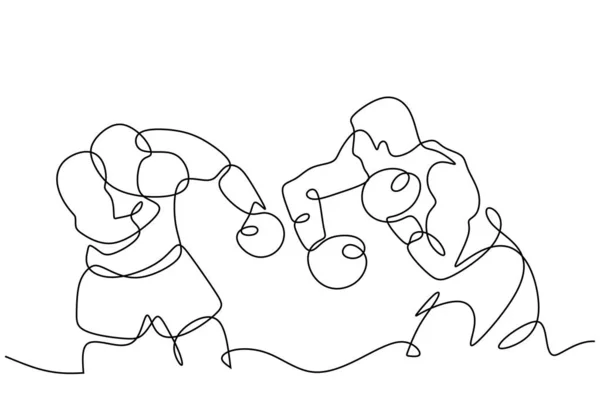Boxe Combat Dessin Ligne Boxeur Frappe Avec Main Adversaire Art — Image vectorielle