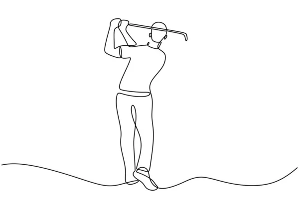 Αθλητική Απεικόνιση Του Παίκτη Του Γκολφ Συνεχής Μια Γραμμή Σχέδιο — Διανυσματικό Αρχείο