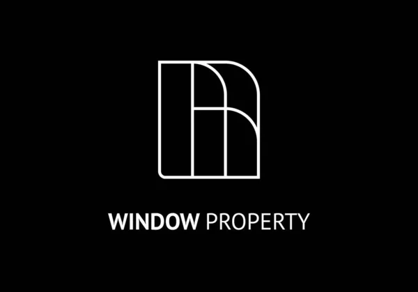 Pencere Özellikleri Logo Şablonu Çizgi Çizimi Siyah Arkaplanda Izole Edilmiş — Stok Vektör