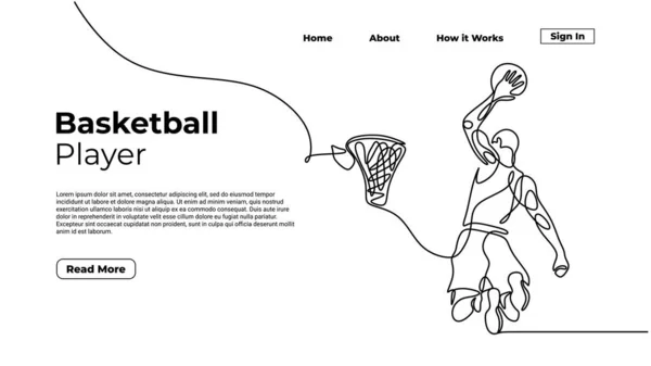 Basketballspieler Slamdunk Stil Kontinuierliche Linienzeichnung Vektor Silhouette Illustration Menschen Springen — Stockvektor