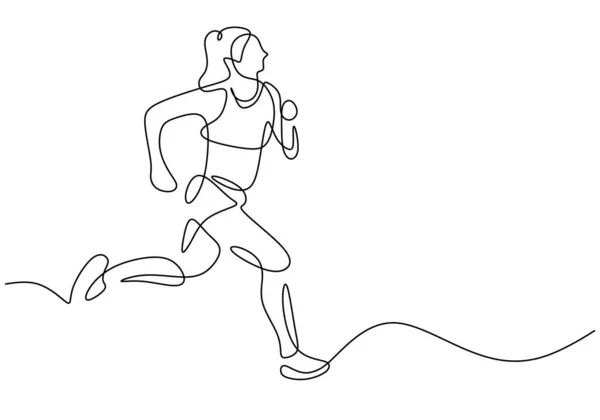 Marathon Cours Exécution Dessin Continu Une Ligne Femme Courir Avec — Image vectorielle