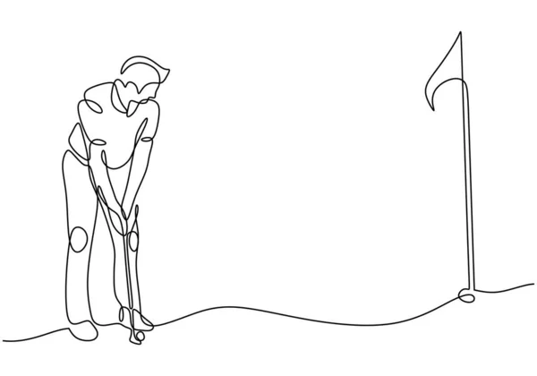 Sportovní Ilustrace Golfisty Nepřetržitá Kresba Jedné Čáry Muž Hrající Golf — Stockový vektor