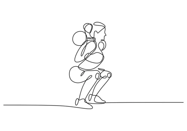 フィットネスワークアウトの女性 継続的な1行の描画の女の子の重量リフティング運動 — ストックベクタ