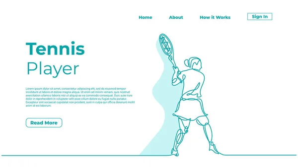 一行画中的女子打网球 矢量画中的女子用球拍连续单手画图 带颜色的登陆页面模板Web元素 — 图库矢量图片