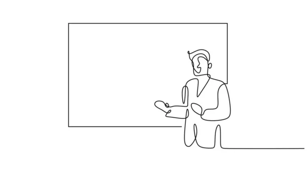 Kontinuální Kreslení Prezentace Obchodní Osoby Jedna Ruka Nakreslila Jednořádkovou Ilustraci — Stockový vektor