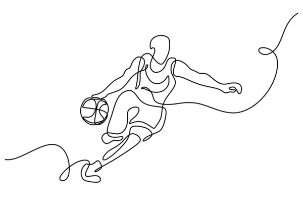 バスケットボール選手は連続1ラインのドロー 男は力でボールをドリブル スポーツエネルギーの概念 — ストックベクタ