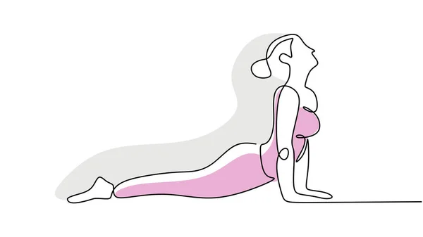 Línea Continua Dibujando Mujeres Haciendo Yoga Concepto Fitness Deportivo Vector — Archivo Imágenes Vectoriales