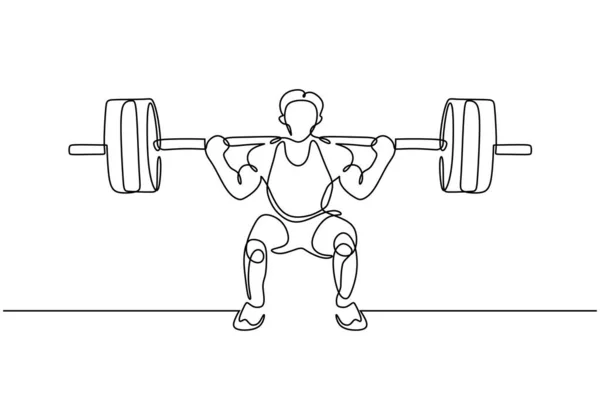 Levantamiento Peso Dibujo Una Línea Ejercicio Muscular Gimnasio Hombre Haciendo — Archivo Imágenes Vectoriales