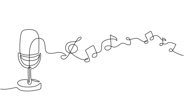 Одна Лінія Малювання Музичних Нот Мікрофона Мінімалістичний Векторний Символ Ілюстрації — стоковий вектор