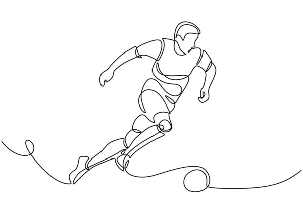 サッカースポーツ選手 ボールをドリブルスポーツマンの連続1行の図面 — ストックベクタ