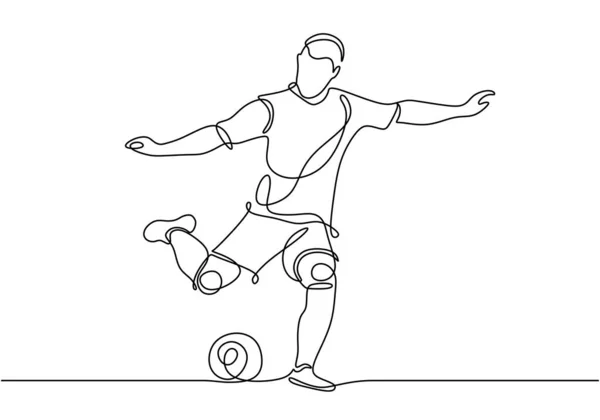 Fußballer Ununterbrochene Linienziehung Des Sportlers Tritt Einen Ball — Stockvektor